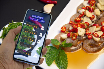 The concept of customers reviewing and rating their satisfaction with food, service scores, and...