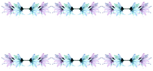 Cornice rettangolare con delicati fiori viola e azzurri - obrazy, fototapety, plakaty