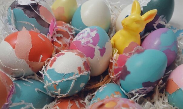 Colorful Easter Eggs and Bunny Decorations