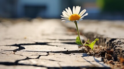Daisy flower growing from crack in the asphalt