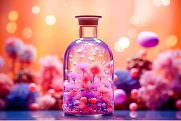 Unique bottle design for aquarium decoration. Bright pink and purple colors reminiscent of candy coating. Gives a fun and modern look to your underwater landscape.