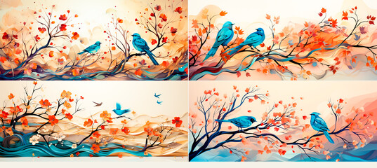 Beautiful bird themed decorations for your home or office. Branch and leaf designs will add a touch of nature to any space. Create a tranquil atmosphere with these decorative backdrops.