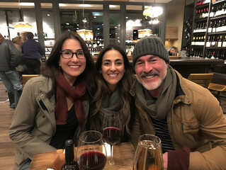 Friends at wine tasting in italian cantina