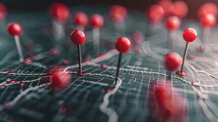 Vibrant red pins on event planner calendar: organize your schedule, business meetings, and travel plans with precision and style