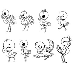 Cute Hand Drawn Flamingos, line art, doodle, digital stamp, hand drawn, illustration, illustrations, crafting, scrapbooking, outline, animal, white fill, editable