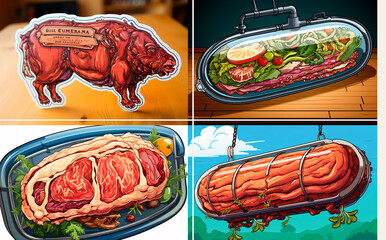 A collection of funny and unusual meat-themed stickers. Ideal for adding humor to your messages or photos. Includes many options for animated and static stickers.