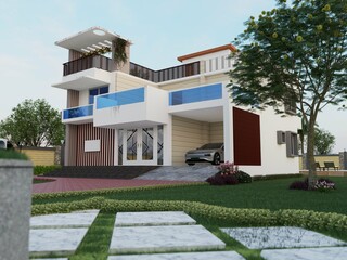 Fototapeta na wymiar modern house with garden render image