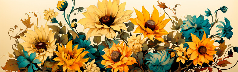 Beautiful and colorful cartoon images of sunflowers. Great for decorative borders or designs. Add a...