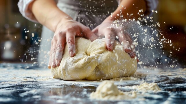 The bakers flour-dusted fingertips shape the dough with precision and care.