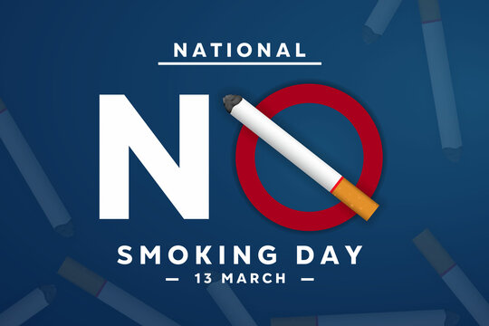 National No Smoking Day Illustration. Cigarette and Writing. Suitable for Cards, banners, posters, social media and more. Blue background.