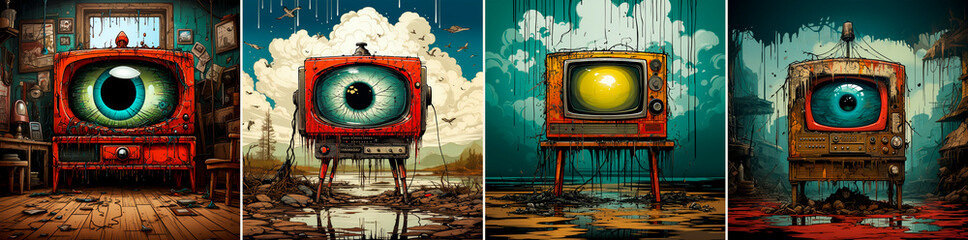 Unique design inspired by surreal cyberpunk iconography. Ideal for presenting your TV in a creative and attractive way. Adds a touch of whimsy and uniqueness to your living space.