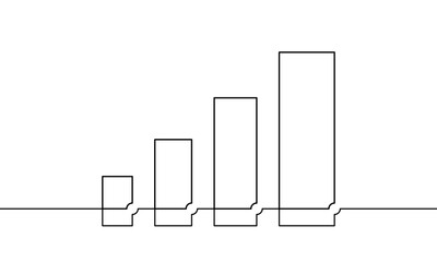 Continuous line drawing of graph. Illustration vector of arrow up. Business growth icon design. object one line of increasing arrow. Single line art of bar chart