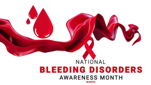 National Bleeding Disorders awareness month. Red color ribbon wave motion. drop blood illustration.