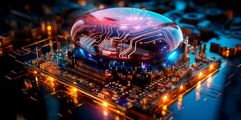 Creative representation of artificial intelligence and technology. Visual metaphor for the power and capabilities of a computer brain. Illustration capturing the essence of futuristic innovation.