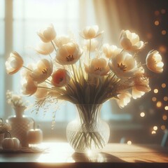 Serene Tulip Bouquet in Sunlit Room
