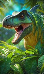 Vivid Dinosaur in Lush Green Jungle