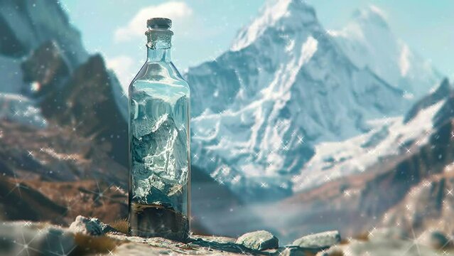 A bootle on the mountain, background, footage, 4k, animation video, seamless looping, generative Ai