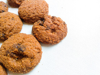 A group of chocolate cookies on white background
