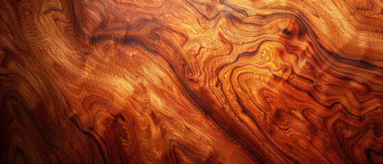 Naklejka premium High-resolution image highlighting the natural swirl patterns and deep reddish-brown tones of quality mahogany wood used in fine woodworking
