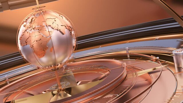 Seamless - Loop. 3d rendering of a computer-generated image of a spinning globe inside a circle.