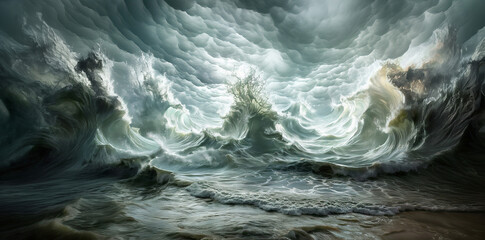 storm surge dark waves underwater - obrazy, fototapety, plakaty