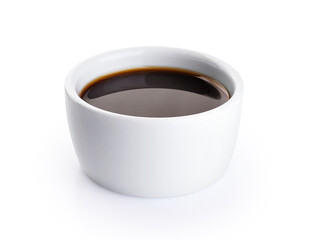 Bowl of soy sauce isolated on white background with clipping path.