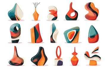 modern abstract decor sculpture set isolated vector style - obrazy, fototapety, plakaty