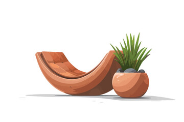 modern outdoor seats and tree pot isolated vector style