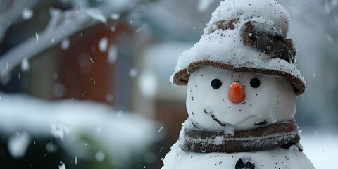 Sad homemade snowman , concept of Emotionally distraught - obrazy, fototapety, plakaty