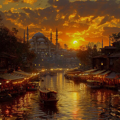 The beautiful Suleymaniye mosque in Istanbul, Turkey. Sunset. - 747376189