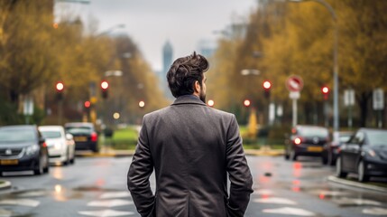 Obraz premium Businessman standing on the street or at the meeting place