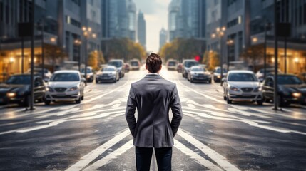 Businessman walking on road of city