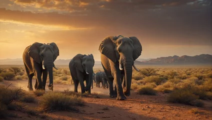 Foto op Canvas elephants at sunset © Sohaib