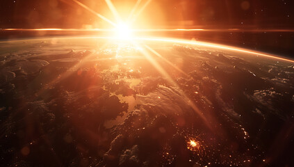 the sun shining above the earth in the style of hyper