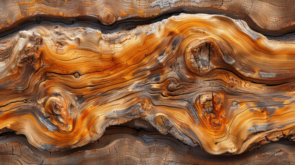 Captivating abstract image of swirling wood patterns with a warm orange and brown color palette