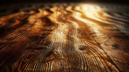 Image accentuating the warm light of golden hour casting over a curvy textured wooden surface