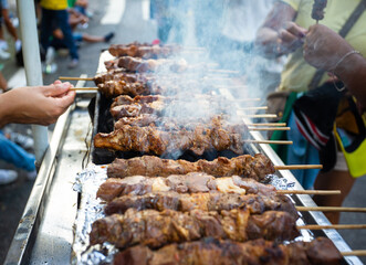 Meat barbecue being made and sold on the streets of Brazil