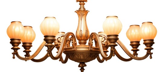 A vintage chandelier hangs from the ceiling, featuring six lights illuminated. The intricate design and craftsmanship of the chandelier add elegance to the space.