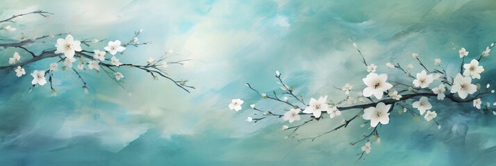 cherry blossoms appear on grungy wall art - obrazy, fototapety, plakaty