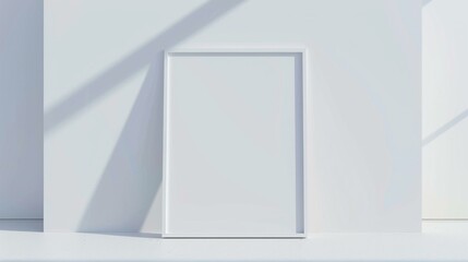 Mockup poster frame, modern minimalist interior, bright white color, 3D rendering