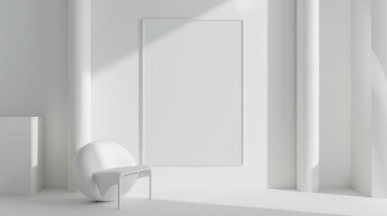 Mockup poster frame, modern minimalist interior, bright white color, 3D rendering