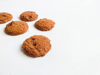 A group of chocolate cookies on white background