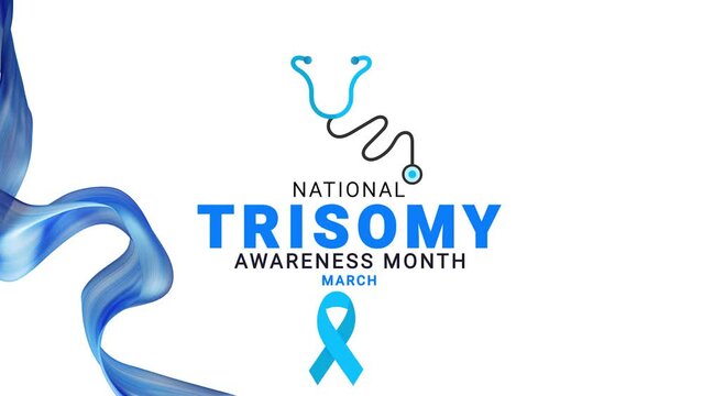 National Trisomy awareness Month. blue color ribbon wave motion. Stethoscope illustration. 