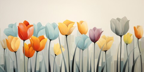 bright tulips on a gray background