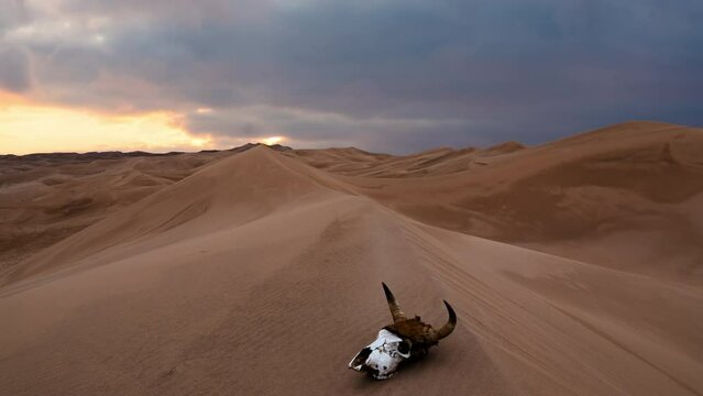 Timelapse of sunset over the sand dunes in the desert. Rub' al Khali desert