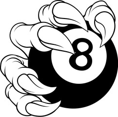 A pool black eight ball claw sports illustration of an eagle or animal monster hand holding ball © Christos Georghiou
