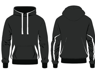 Classic Hoodie technical fashion illustration. hoodie vector template illustration. front and back view. oversized. drop shoulder. unisex. white color. CAD mockup