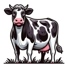 Fototapeta premium Cow full body vector illustration, farm pet, animal livestock, for butchery meat shop and dairy milk product, agriculture concept, design template isolated on white background