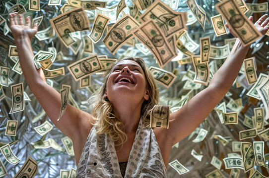 femme heureuse qui vient de gagner un pactole &agrave; la loterie