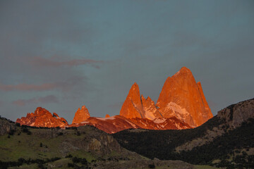 Crimson Dawn - The early sunrise leaves a red cast on Mt. Fitzroy, Argentia